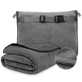WANDGU 127×152cm Couverture Chaude d'avion: Grise Couverture de Voyage Ultra Légère, Couverture de Voyage Polyvalente et Oreille