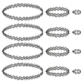 luoshaPUCY Choker Chaîne Ensemble, 12 pièces collier élastique tour cou extensible Collier Bracelet Anneau pour femme - Noir