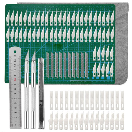 Couteau Pour Loisirs Créatifs Set, Scalpel 2 Stylos Scalpel 100 Lames De Rechange Pour Cutter De Précision 1 Lames Tapis De Déco