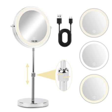 NVIYAM Miroir de Maquillage Grossissant, 1X et 10X Double Face Mirroir Maquilleur Lumineux, Hauteur Réglable Miroir de Table, Ro