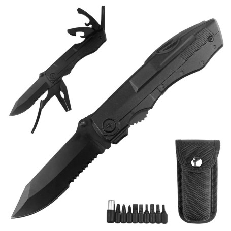 MeoZynxadril Couteau de Survie, Couteau de Poche Inoxydable, 10 en 1 Outil Multifonction, Pince Multifonctions, pour Camping, Ex