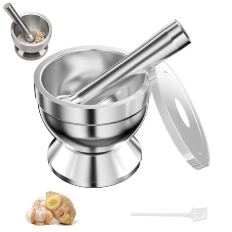 MeoZynxadril Mortier Pilon Cuisine, Mortier Pilon Acier Inoxydable, 10 CM Broyeur À Épices, Set de Pilons et Mortiers, Broyeur d