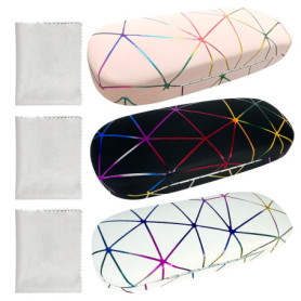 Xpieoyrm Lunettes 3 pièces avec Chiffon à Lunettes, Étui à lunettes portable personnalisé, Étui Rigide à Lunettes de Soleil en C