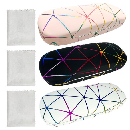 Xpieoyrm Lunettes 3 pièces avec Chiffon à Lunettes, Étui à lunettes portable personnalisé, Étui Rigide à Lunettes de Soleil en C