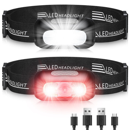 EOIWUY Lampe Frontale, [Lot de 2] Lampe LED Frontale Ultra Puissante Rechargeable avec 5 Modes, Lumière Blanche et Rouge & Étanc