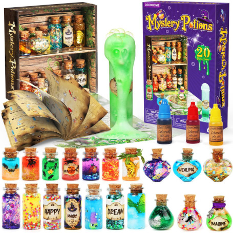 DECOHOME Set de Potion Mystère Vintage pour Enfants, mélange 20 bouteilles de Potion Magique, Jouets Artisanaux pour Garçons et 