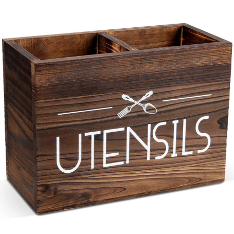 PUERSI Porte Ustensiles Cuisine en Bois, Rangement Ustensiles Cuisine pour Comptoir, Porte Couverts pour Décor de Cuisine de Fer