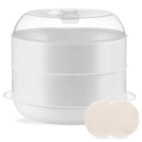 Cuiseur vapeur micro-ondes avec 2 récipients de cuisson : PRITOK 21,5 x 21,5 x 16 cm Cuiseur vapeur pour micro-ondes avec tamis,