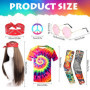 MZJAUVF Déguisement Hippie Homme, Déguisement Année 70, Deguisement Disco Homme, Accessoires Hippie avec T Shirt Perruque Bandea