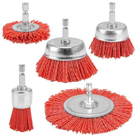 NuoDunco Lot de 5 Brosses Abrasives en Fil de Nylon, Brosse Nylon Perceuse avec Tige Hexagonale 1/4 Pouce, Outils Abrasifs Ponca
