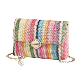 FFWTPY Sac a Main Femme Elégant Sacs à Bandoulière Tissés Pochette en Paille Soirée Embrayage Décontractée Bohème avec Chaîne Mé