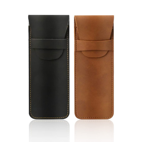 2 étuis en cuir PU faits à la main pour crayons, stylos, stylos à bille (noir et brun), noir, marron, professionnel, Noir, marro