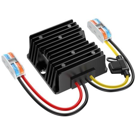 Convertisseur de Tension DC 24V à 12V 10A 120W, Transformateur Abaisseur Étanche avec Fusible et Blocs de Câblage, Réducteur de 