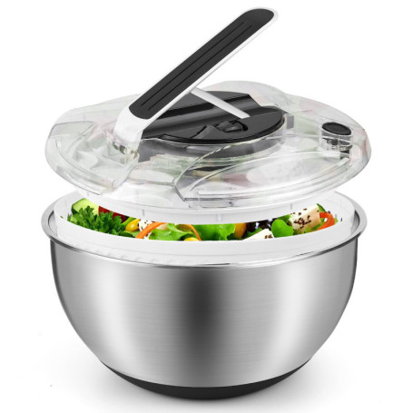 Gaethra Essoreuse à Salade 4,5L en Acier Inoxydable Grande, Panier a Salade avec Couvercle, Base Antidérapante, Salad Spinner po