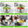 Gaethra Essoreuse à Salade 4,5L en Acier Inoxydable Grande, Panier a Salade avec Couvercle, Base Antidérapante, Salad Spinner po