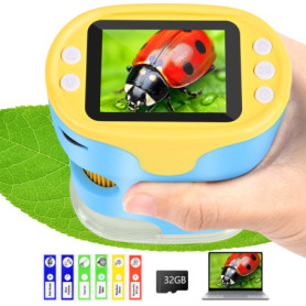 Microscope pour Enfants, Vankarr 1000X Mini Microscope numérique de Poche Portable avec Carte SD 32 Go, écran IPS 2 Pouces, écha