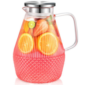 Carafe Eau, veecom 2,4 Litres Carafe Verre avec Couvercle, Pichet en Verre Borosilicaté avec Brosse, Pichet à Eau pour thé Glacé