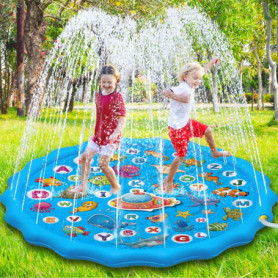 Paochocky 170cm Tapis Enfant de Jet d'eau, Tapis De Pulvérisation D'éclaboussure d'eau Splash Sprinkle Play Mat pour Activités d