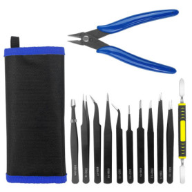 Lectorias Pince À Épiler, 12 Pièces Pince Modelisme, Acier Inoxydable Pince de Precision, ESD Pince Brucelle, Set de Pincettes d