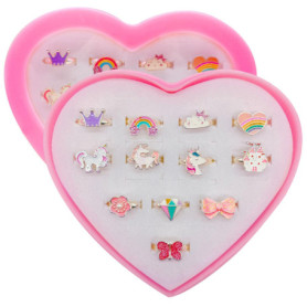 Steemjoey 12 Pièces Bagues pour Enfants, Anneaux Réglables pour Filles, Licorne Bagues Princesse avec Boîte en Forme de Coeur, G