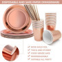 AMJKEJI Vaisselle Jetable Or Rose pour 24 Invités - Assiettes, Gobelets, Pailles, Serviettes en Papier pour Anniversaire, Noël, 