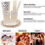 80 Pièces Blanc et Or Vaisselle de Fête, Vaisselle Jetable Decoration 20 Invités Assiettes en Papier, Serviettes, Paille, Tasses