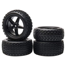 Pxyelec Jantes et pneus avant et arrière 1/10 Off Road RC Buggy x4 Noir 5 rayons pour HSP