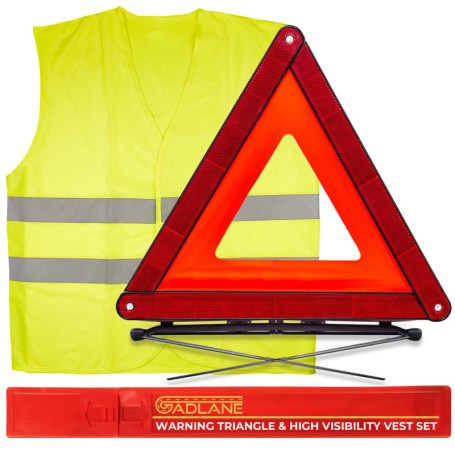 GADLANE Triangle De Signalisation Homologué Ece & Gilet Jaune Réfléchissant Pliable Alerte De Sécurité