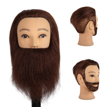 DaizySight Tete a Coiffer Professionnel Homme Barbe avec 100% Cheveux Naturels Humains, Tete Maleable Coiffure, Tête D’exercice 