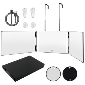 MXTIMWAN Miroir 360 Degrés, Miroir 360°Coiffure, Miroir 3 Faces Barbier Pliable & Réglable, Miroir 360° Coiffure Homme, Miroir B