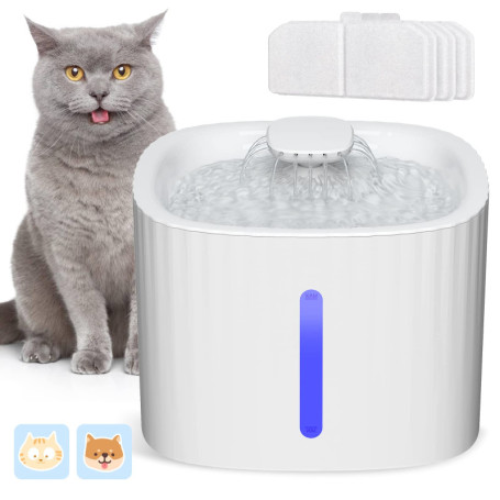 SINZUX Fontaine à Eau pour Chat Chien 3L, Distributeur Eau pour Chat Silencieux avec LED Fenêtre de Niveau d'eau, 3 Filtre à Cha