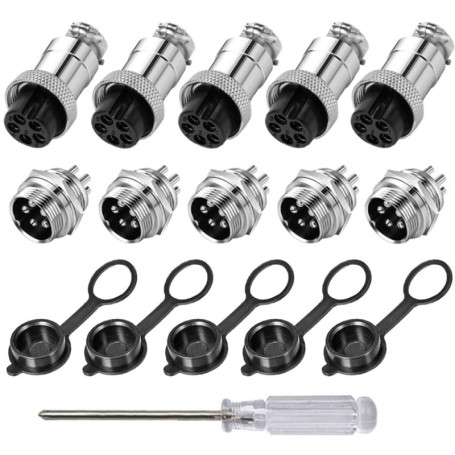 Aiqeer 5 Pièces 5 Broches GX16 Aviation Connecteur, 16 mm Fileté Panneau Métal Aviation Câble Connecteur, 5A Mâle Femelle Aviati