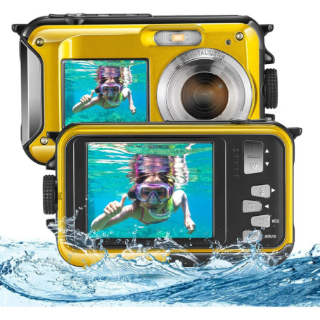 Helangel Appareil Photo Etanche Numérique,Full HD 2.7K 48MP Caméra sous-Marine Zoom Digital 16x Camera Etanche avec Double écran