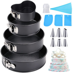 Amzeeniu Moule à Charnière,Set de 4 11/18/23/26 cm Moule à Gâteau Rond Professionnel et Ustensiles de Cuisson,Fond Amovible Anti