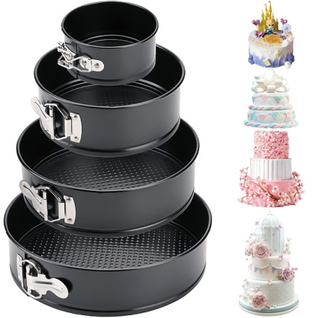 Amzeeniu Moule à Charnière,Set de 4 12/18/22/26 cm, Rond Professionnel et Utensiles de Cuisson,Fond Amovible Anti-adhésif Leakpr