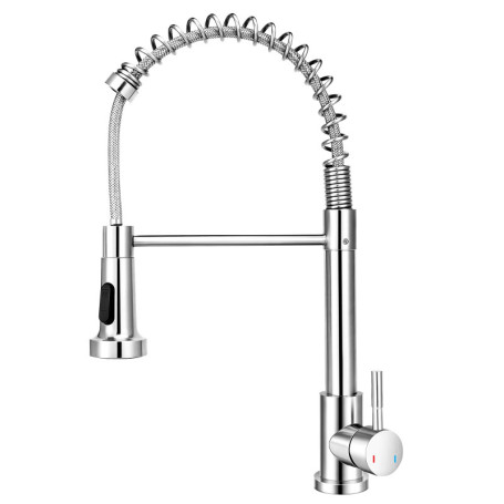 Robinet Cuisine,Mitigeur à Ressort avec Douchette Extractible, Robinetterie Robuste 2 Modes,Monocommande Eau Chaude & Froide, Fl