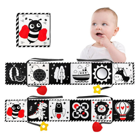 Yolistar Livre Tissu Bébé 0-3-6 Mois,Livre de Haute Contraste en Tissu Sensoriel Bébé Naissance,Livre Tissu Bébé Livre Noir et B