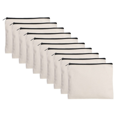 Misazy Pochette Tissu Zippée, 10 Pièces Pochette en Toile Vierge Toile Trousse Pochette Tissu Pochon Tissu Sachet Tissu pour Pei