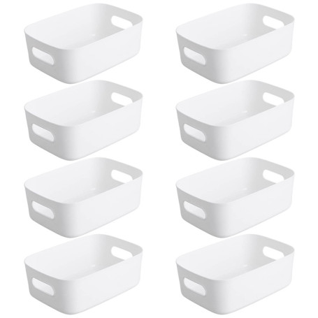Bgfuni Lot de 8 Panier de Rangement en Plastique Blanc, Panier avec Anse pour Placards Empilables, Cuisine, Chambre,Salle de bai