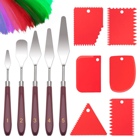 MumdoYAL 11 pièces Couteau Peinture,Spatule Peinture,5 Couteaux de Palette, 6 Couteaux à Racler pour Acrylique