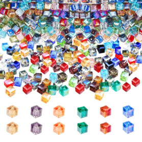 600 pièces Carrée À Facettes Perles de Verre, Perles de verre carrées multicolores en cristal, Perles de Verre Cristal à Facette