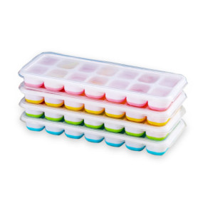 RUNMKUO Lot de 4 bacs à glaçons en silicone avec couvercle,certifié LFGB et sans BPA, Empilable Glaçons Plaque Carré Ice Cube Tr