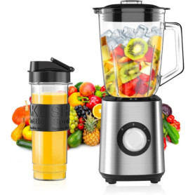 Blender Mixeur 700 W, 2-in-1 Blender Smoothie Professionnel avec Bol verre 1,5 L & Tasse 570ml, Robots Multifonctions pour Smoot