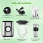 Blender Mixeur 700 W, 2-in-1 Blender Smoothie Professionnel avec Bol verre 1,5 L & Tasse 570ml, Robots Multifonctions pour Smoot