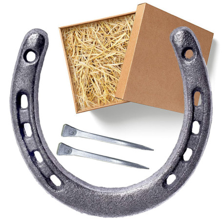 Coffret Cadeau avec Décoration en Paille, Contient Fers à Cheval en Fonte Durable avec 5 Trous de Chaque Côté, Fer à Cheval Port