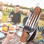 GZDAOXIA 6 en 1 en Acier Inoxydable Pliant coutellerie,Kit Couverts de Camping,avec poignée en Bois,Couvert Camping Multifonctio