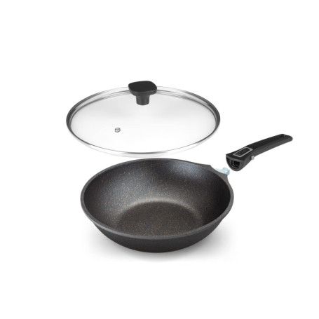 Home Icon Poêle Wok Induction en Aluminium avec Couvercle - Wok Antiadhésive avec Poignée Amovible Compatible avec Tous Les Feux