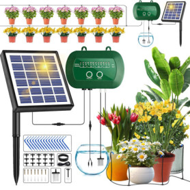Onherm Kit Arrosage Automatique Goutte à Goutte Solaire, Système d'irrigation Automatique Solaire Avec 12 Modes et Tuyau de 15M 