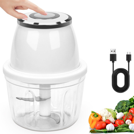 Mini Hachoir Électrique 350ml Hachoir Rechargeable USB Mini Hachoir Oignon pour Oignon Ail Viande Légumes etc Mini Hachoir Alime