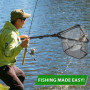 BNGXR Épuisette Pêche Pliable, Caoutchouc Filet Téléscopique Landing Net Antirouille Alliage D'aluminium Nylon Filet de Pêche 95
